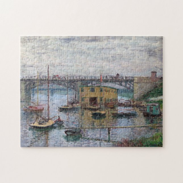 Monet Bridge Argenteuil Grått Day Fine Art Pussel (Horisontell)