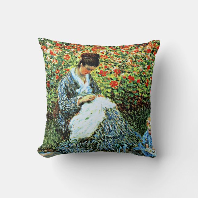 Monet: Camille Monet och Child in Artist's Garden Kudde (Framsida)