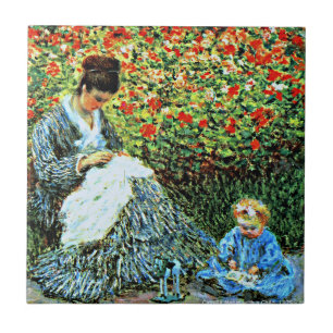 Monet - Camille Monet och Child Kakelplatta