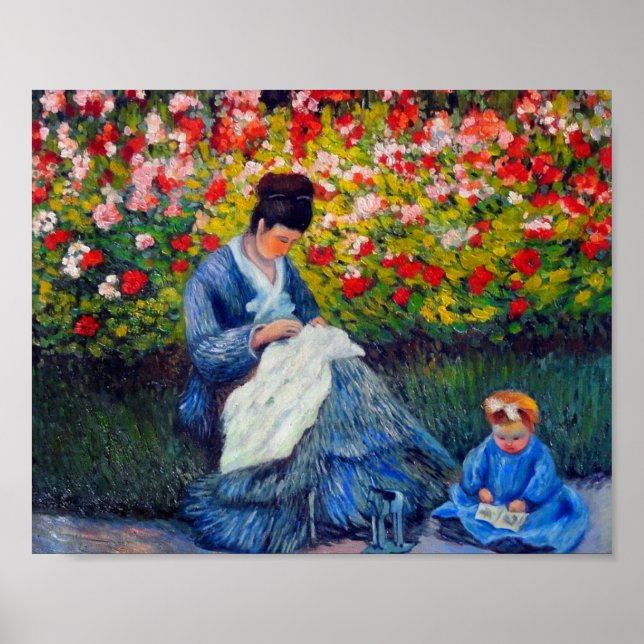 Monet Camille och Child in Artists Garden Poster (Framsidan)