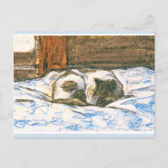 Monet, Cat Sleeping på en bed Vykort (Framsida)
