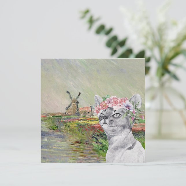 Monet Champ Tulipes och Finare Cat Flat Kort (Stående Fram)
