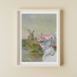 Monet Champ Tulipes och Finare Cat Poster<br><div class="desc">Den vackra och konstnärliga kompileringen ger Claude Monets CHAMP TULIPES EN HOLLANDE som bakgrund med porträtt av grått-katt med övertäckning av blommigt krona.</div>