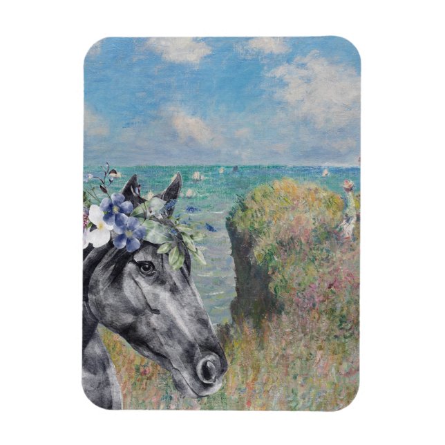 Monet Cliff Walk & Black Horse-sammanställning Magnet (Vertikal)