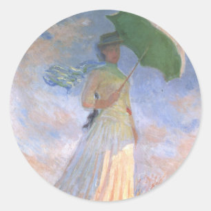 Monet Dam med Umbrella Stickers Runt Klistermärke