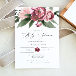 MONET-Dusty Rosa  Blommigt Garden Baby Shower Inbjudningar