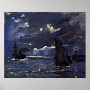 Monet - Ett marsklandskap med fraktfartyg i månske Poster