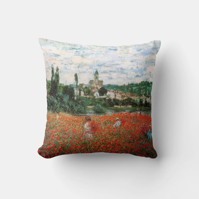 Monet fält av den röda vallmodekorativ kudde (Framsida)