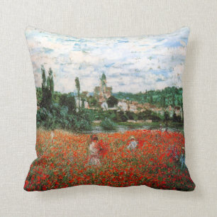 Monet fält av den röda vallmodekorativ kudde
