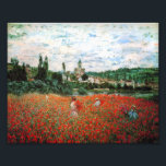 Monet Fält i Röda poppies Fototryck<br><div class="desc">Monet Fält av Red Poppies-fototryck. Olja på canvas från 1879. Monet målade flera olika vallmo fält under sin karriär. Den här målningen har flera unga kvinnor i klänningar och solrosor som samlar in de röda blommorna före en flod på en något grumlig sommardag. En söt gåva till fläkt av Monet,...</div>