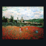 Monet Fält i Röda poppies Poster<br><div class="desc">Monet Fält av rödpoppies poster. Olja på canvas från 1879. Monet målade flera olika vallmo fält under sin karriär. Den här målningen har flera unga kvinnor i klänningar och solrosor som samlar in de röda blommorna före en flod på en något grumlig sommardag. En söt gåva till fläkt av Monet,...</div>