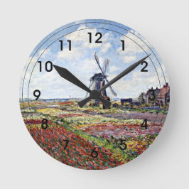 Monet - Fält i Tulips med Rijnsburg Kvarn Rund Klocka