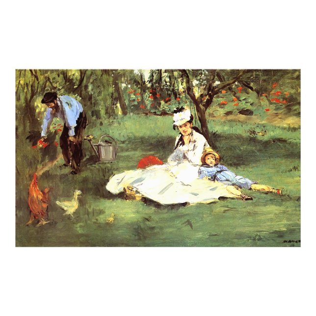 Monet-familjen i sin trädgård Edouard Manet Fototryck (Framsidan)