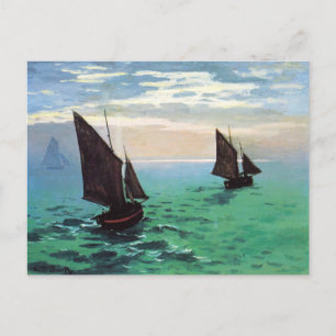 Monet FishBoats at Sea Postcard Vykort