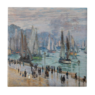 Monet - Fiskebåtar Lämnande hamnen, Le Havre Kakelplatta