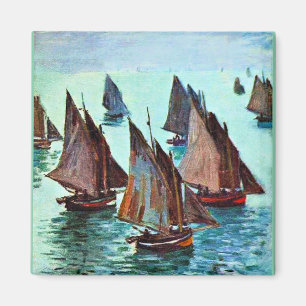 Monet - Fiskebåtar, Lugn Sea, berömd Magnet