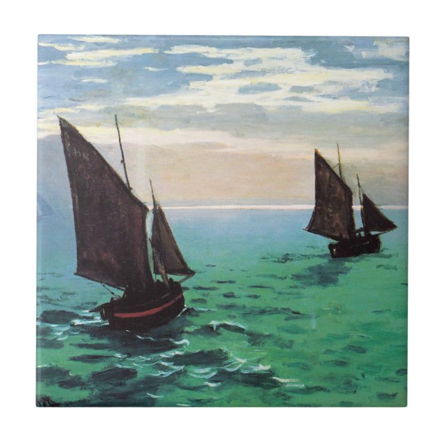 Monet fiskebåtar på havet belägger med tegel kakelplatta (Framsidan)