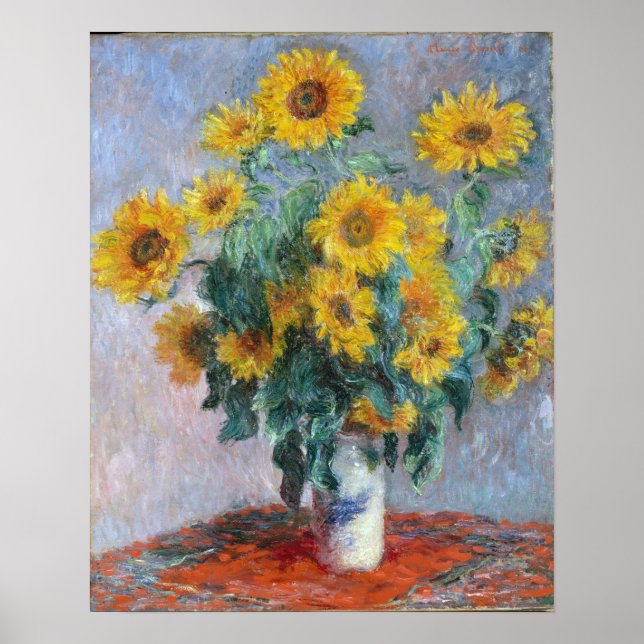 Monet Frankrike Bouquet Solblommor Impressionist P Poster (Framsidan)