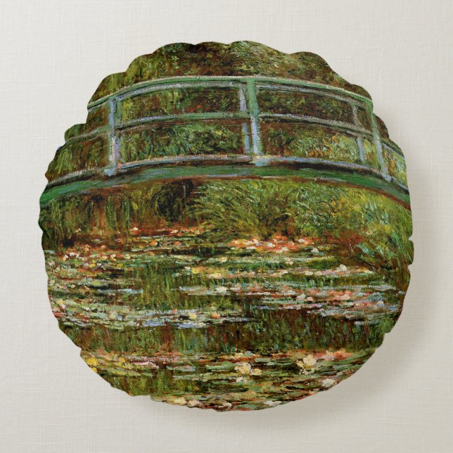 Monet Fransk Japansk Bridge Giverney Rund Kudde (Framsidan)