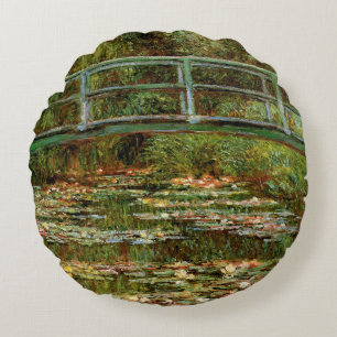 Monet Fransk Japanska Bron Giverney Rund Kudde
