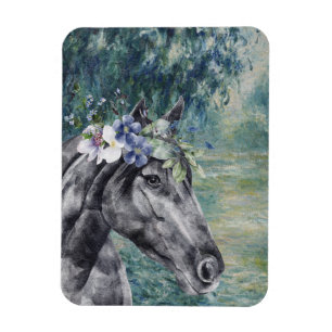 Monet God morgon Seine and Black Horse Magnet
