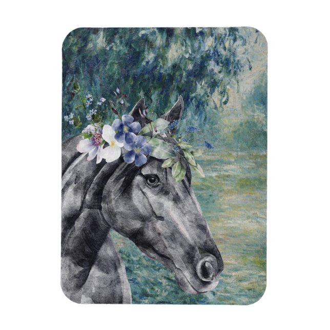 Monet God morgon Seine and Black Horse Magnet (Vertikal)