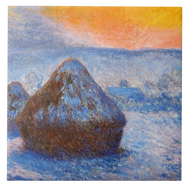 Monet - Grainstacks at Sunset, Snö Effect Kakelplatta (Framsidan)