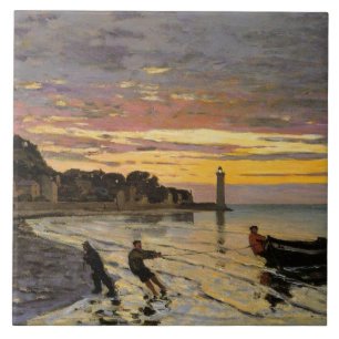 Monet - Hauling a Boat Ashore, bra art. Kakelplatta