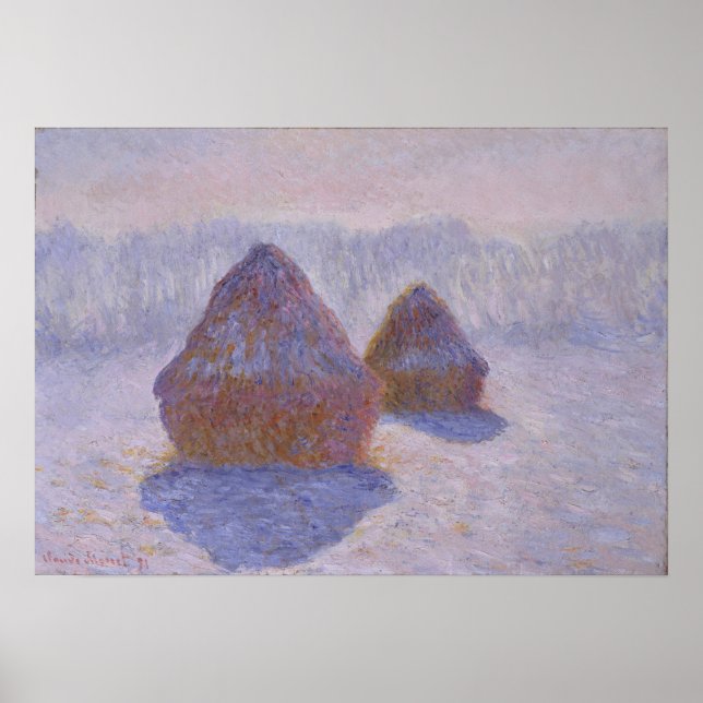 Monet - Haystacks (Snö och Sol) 1891 Poster (Framsidan)