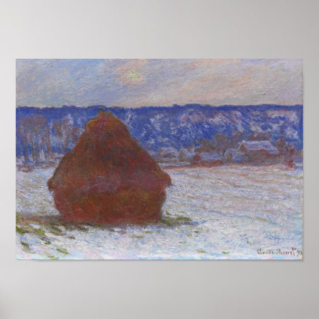 Monet - Höstack (Snöeffekt, mulen dag) Poster (Framsidan)