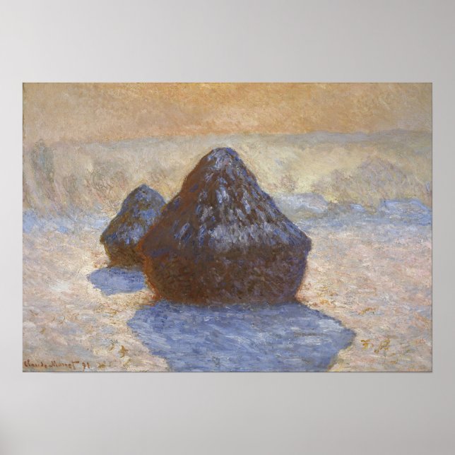 Monet - Höstackar Snöeffekt Poster (Framsidan)