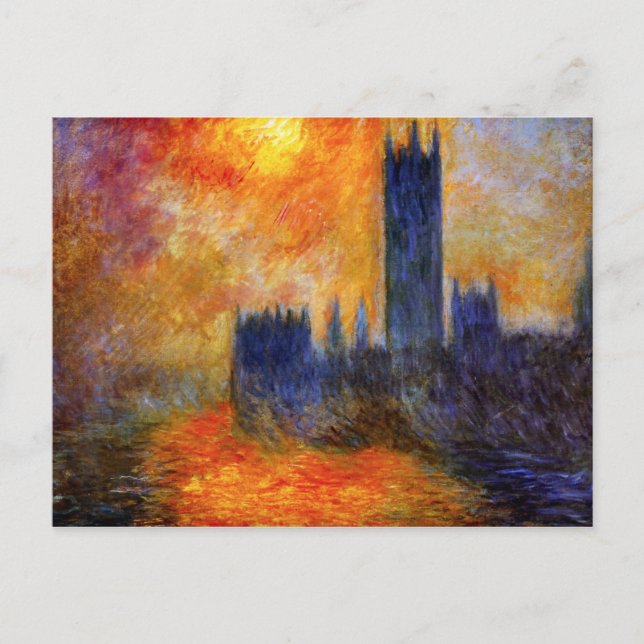 Monet House of Parliament och solnedgång Vykort (Framsida)