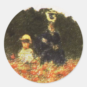 Monet - hustru och son runt klistermärke