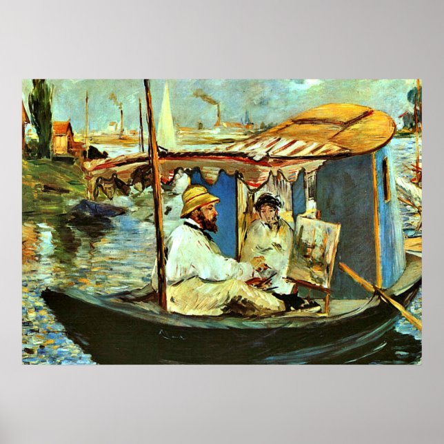 Monet i hans Flytande Studio Boat av Edouard Manet Poster (Framsidan)