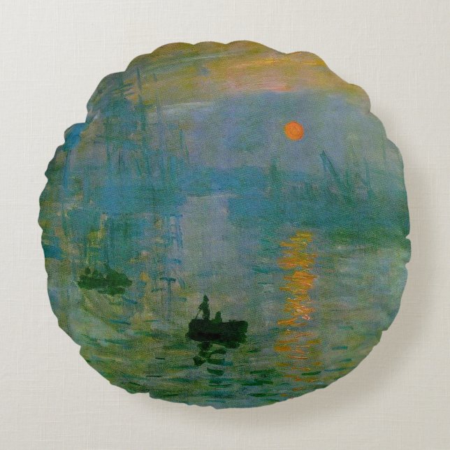 Monet Impression Sunrise Fine Art Rund Kudde (Framsidan)