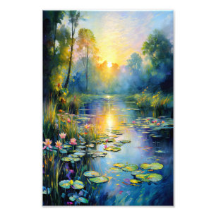 Monet-Inspired Lily Pond vid Sunrise-antagonist Fototryck