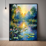 Monet-Inspired Lily Pond vid Sunrise-antagonist Poster<br><div class="desc">Omforma ditt utrymme med den här serene Monet-inspirerade lila pond-scenen poster utskrift, ett AI-genererat mästerverk som fångar den lugn skönheten i en soluppgång över en vatten-trädgård. Den här teckningen är ett livfullt hem för Impressionism, med mjuka, flimrande penseldrag som skildrar glättande vatten lilies, spolar grey och en skakande reflektion av...</div>