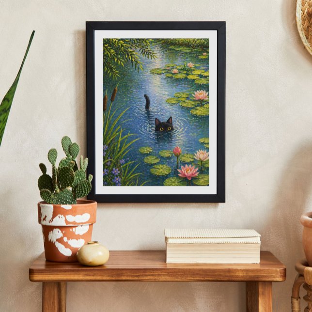 Monet Inspired Water Lily Cat Art Print Poster (Skapare uppladdad)