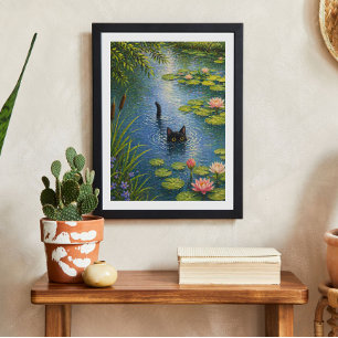 Monet Inspirerad Näckros Katt Konsttryck Poster