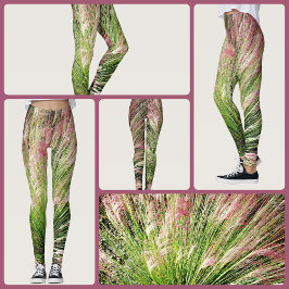 Monet inspirerad rosa och grön Muhly-gräs abstrakt Leggings