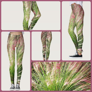 Monet inspirerad rosa och grön Muhly-gräs abstrakt Leggings