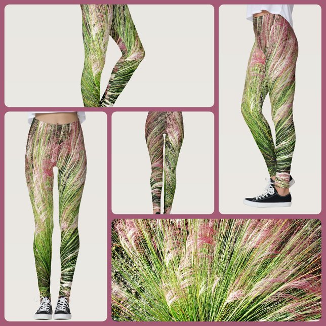 Monet inspirerad rosa och grön Muhly-gräs abstrakt Leggings (Skapare uppladdad)