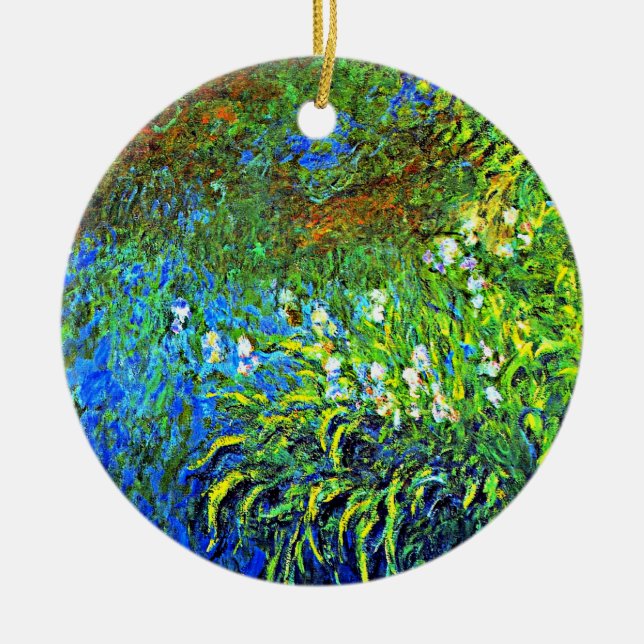 Monet - Iris vid Sea Ro Pond, berömd Julgransprydnad Keramik (Framsidan)