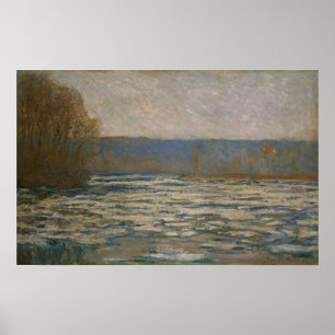 Monet - isbrytning på havet vid Bennecourt Poster