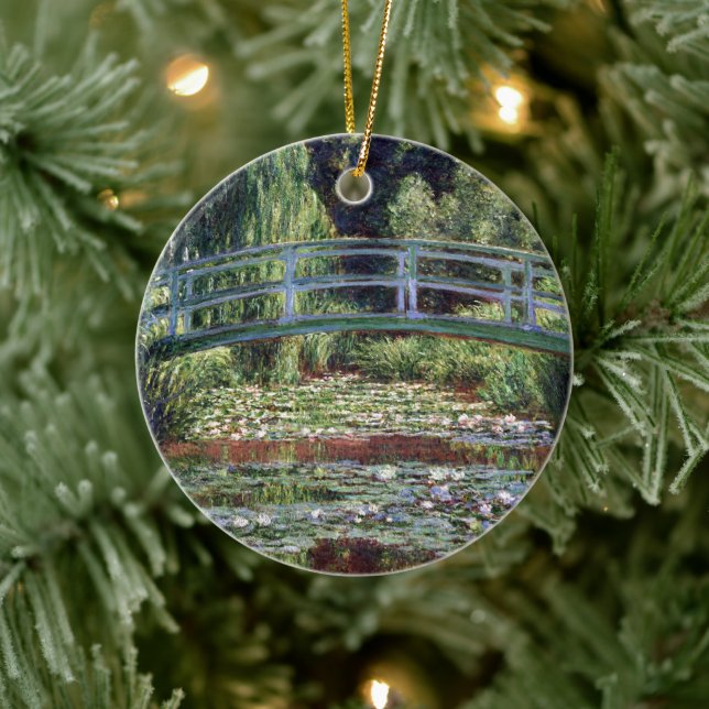 Monet Japansk Footbridge och Vatten Lily Bassäng Julgransprydnad Keramik (Träd)