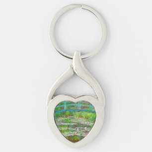 Monet Japanska Bridge och Vatten Lilies Twisted Heart Silverfärgad Nyckelring