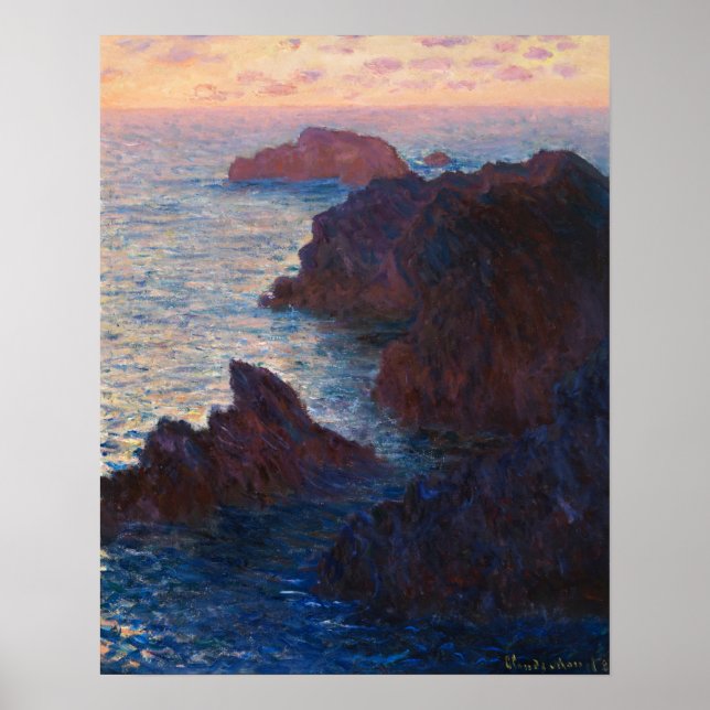 Monet - Klippor vid Belle Ile Port Domois Poster (Framsidan)