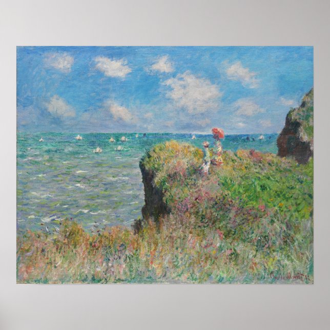 Monet - Klipppromenad vid Pourville Poster (Framsidan)