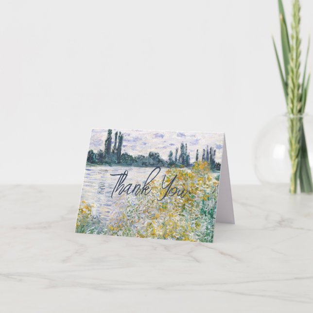 Monet Konst Målning Flod Gul Blommor Skrift Tack Kort (Framsida)