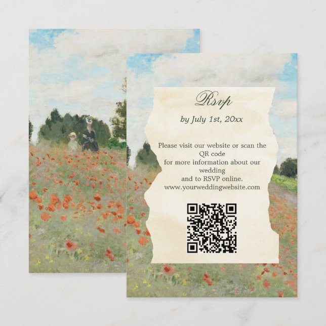 Monet konst vallmo fält bröllopswebbplats QR-kod OSA Kort (Fram/baksida)